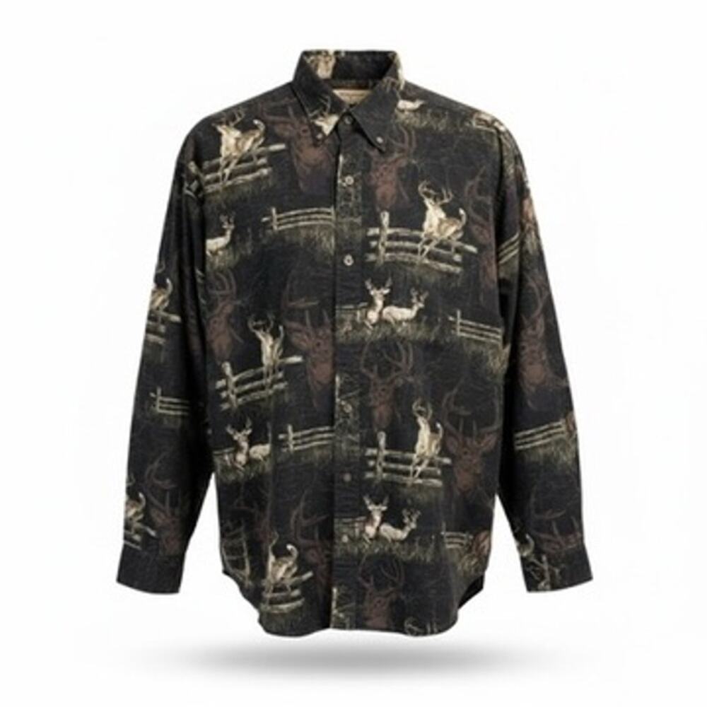 Woods & Water Men's L Deer Hunting Shirt Button Down 100% Cotton Outdoors
